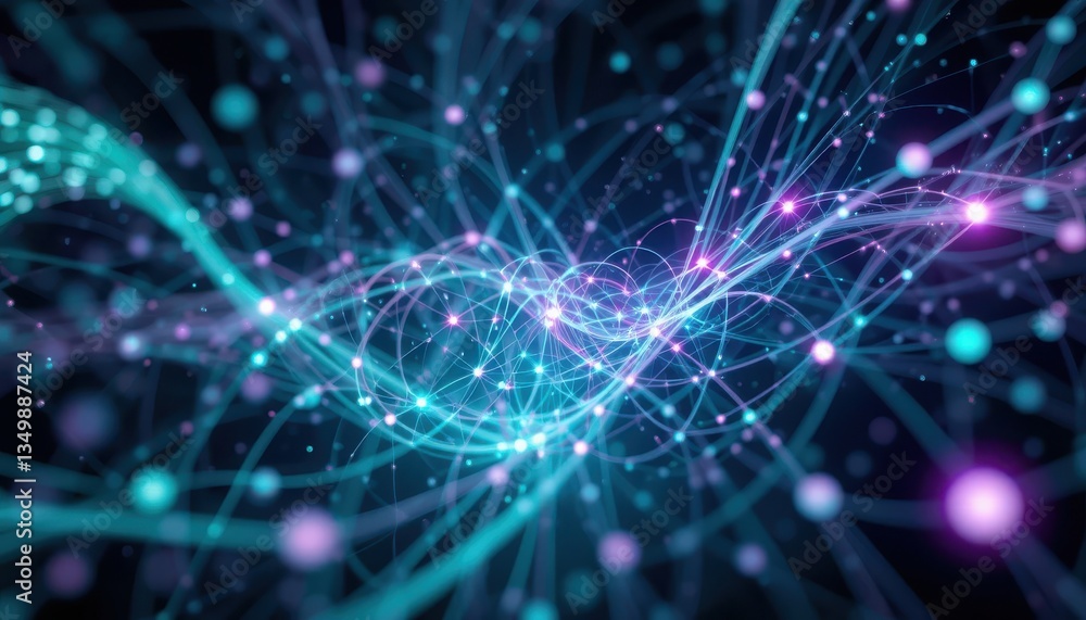 Aufkleber abstract teal and purple digital visualization interconnected lines and luminous points