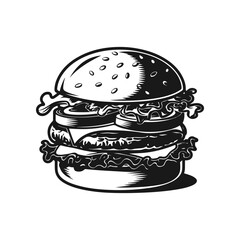 Illustration of a hamburger. Burger emblem. Vector illustration