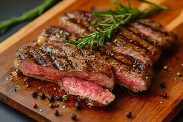 Juicy grilled steak with rosemary and smoked pepper

