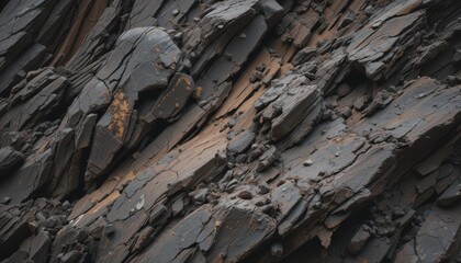 Fototapeta premium Dark Brown Rock Formation Abstract Texture of Natural Stone with Rugged Edges and Layered Patterns
