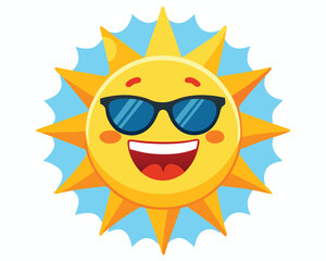 Smiling Sun with Sunglasses. Summertime Icon Illustration