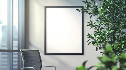 Modern Office Interior with Blank Frame Mockup