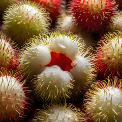 Rambutan Cluster with Peeled Fruit
