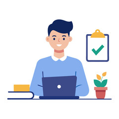 Online Learning Setup – Student Using Tablet for Virtual Classes in Simple Vector Style on Transparent Background
