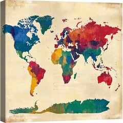Exploring world geography colorful political map of continents and countries global context artistic representation aerial perspective