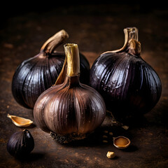 Black Garlic Bulbs and Peeled Cloves