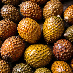 Salak (Snake Fruit) Display with Peeled Section
