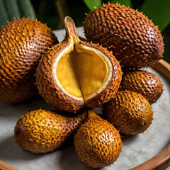 Salak (Snake Fruit) Display with Peeled Section
