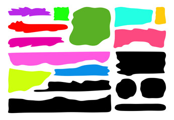 Colorful and black simple freeform, asymmetric blob. Random deformed abstract figures. Modern uneven blots or splashes