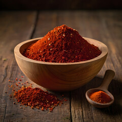 Achiote Seeds in a Wooden Bowl with Powdered Annatto
