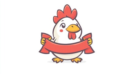 Cute cartoon chicken holding a red ribbon