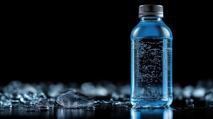 Refreshing Blue Water Bottle with Ice