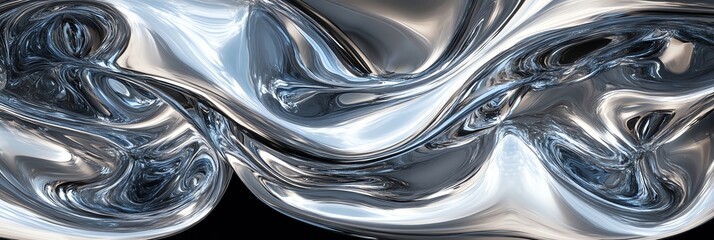Abstract Metallic Flowing Liquid Design with Silver and Blue Tones