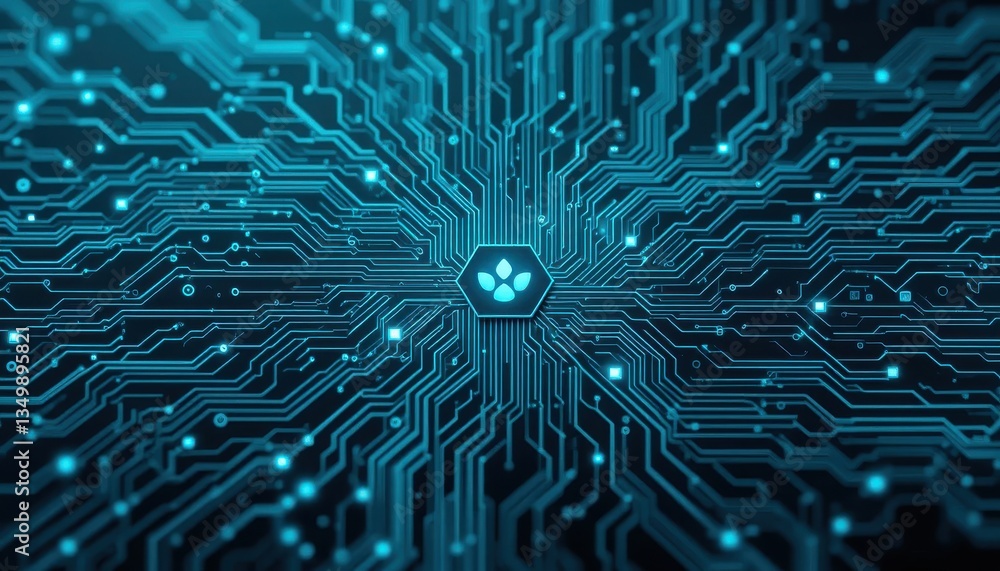 Poster abstract futuristic circuit board cyan and gray digital network design