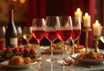 exquisite glass set showcasing elegant wine flutes accompanied fine gourmet delicacies appetizers luxurious entertaining, beverage, dining, elegance