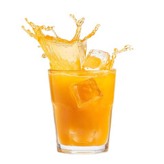 Glass of splashing orange juice isolated on transparent background