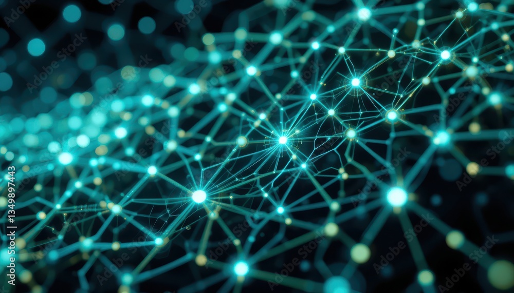 Aufkleber abstract futuristic network glowing nodes and interconnected lines in teal and green