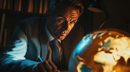 Global Strategist, Man's Concentrated Gaze on the World