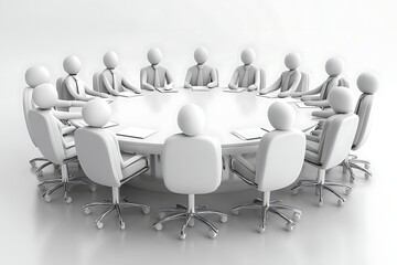 Anonymous Figures in a Circular Table Meeting Depicting Corporate Communication