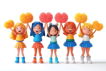 Cheerful cartoon cheerleader squad promoting positivity and teamwork dynamics