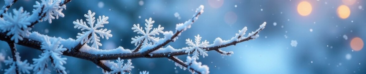 Delicate snowflake patterns intertwined with icy branches , snowflakes, illustration