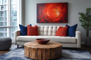 Modern Living Room Interior Design with Red Abstract Art