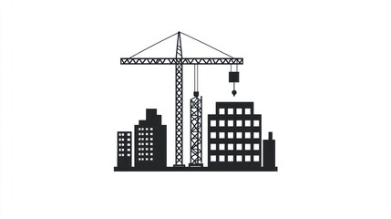 Obraz premium Construction crane building skyline, urban development, silhouette illustration, graphic design, construction project