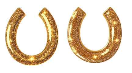 Sparkling Golden Horseshoe with Glitter Texture on Transparent Background for Luck and Prosperity Concepts