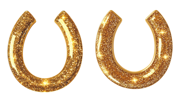 Sparkling Golden Horseshoe with Glitter Texture on Transparent Background for Luck and Prosperity Concepts