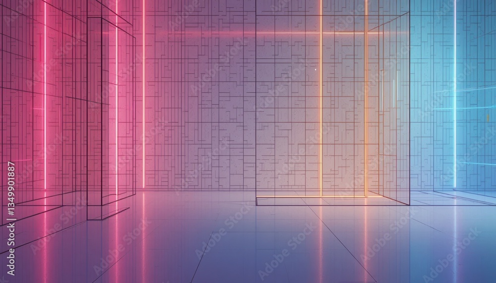 Aufkleber dynamic light patterns virtual space abstract art digital environment artistic perspective futuristi
