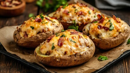 Fototapeta premium Baked Potato Skins with Cheese and Bacon
