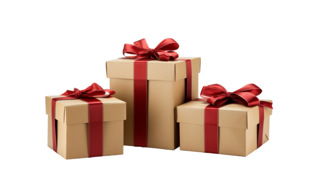 Set of wrapped gift box and ribbon isolated on white or transparent background PNG.


