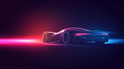 Futuristic sports car, neon lights, night, speed, concept art