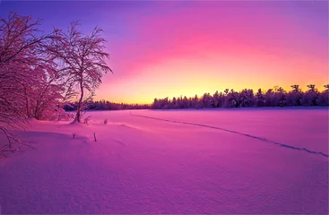 Fototapete Rund Sunset in winter. Beautiful winter sunset landscape © Inna