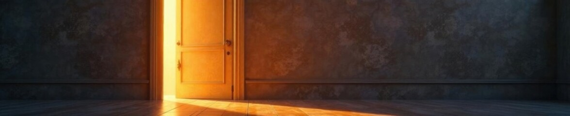 Obraz premium Door with soft golden light entering from left, interior, architecture
