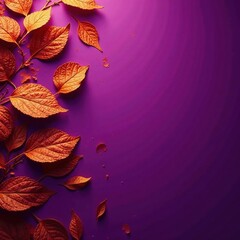 Obraz premium Dry orange metallic leaves scattered on a deep violet background, creating a vibrant and eye-catching visual effect, metallic leaves, pattern, violet background