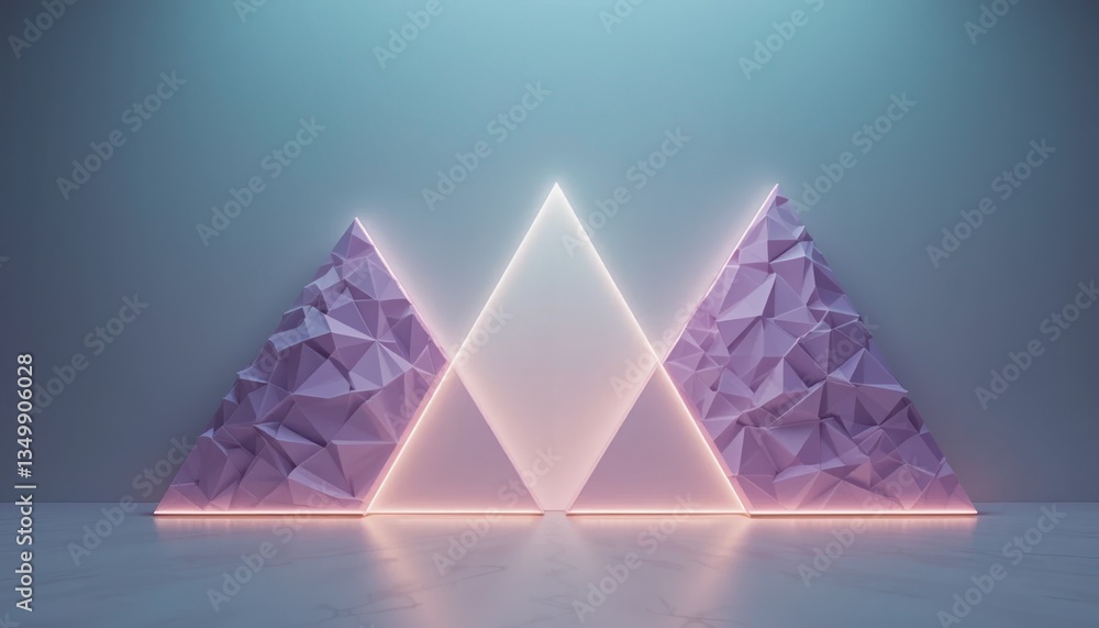 Poster dynamic geometric shapes with neon accents modern studio digital art minimalist environment front vi