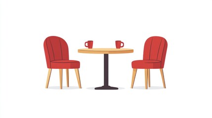 Red chairs and table, cafe setting, simple interior design, for website background
