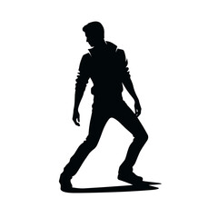 Fototapeta premium A confident male silhouette, a spectacular dynamic pose in a stylish outfit on a transparent background, copy space