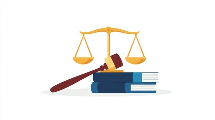 Justice scales and gavel on books, legal concept illustration