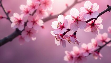 Obraz premium Delicate pink sakura blossoms, full bloom, intricate branches , delicate flowers, design, floral pattern