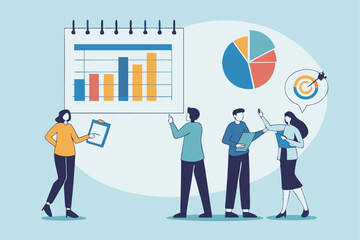 Business planning, development schedule, project management calendar or checklist, brainstorming or analyzing employee, resource management concept, business people discussing business plan schedule.