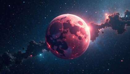 Naklejka premium Ethereal celestial body suspended in dark space, space, starry night