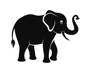 Fototapeta premium Elephant Silhouette. Black and White Animal Illustration