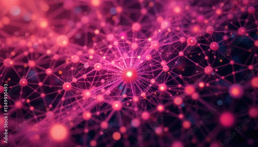Poster glowing network pink and orange data visualization abstract