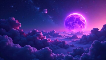 Obraz premium Ethereal nebula with glowing purple planet in the distance, cosmos, celestial