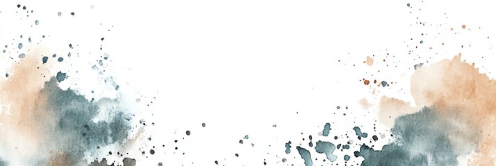 Watercolor Splash Frame with Brown and Blue Colors on White Background