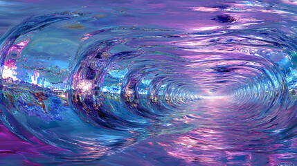 Abstract blue and purple swirl capturing the essence of infinite reflections and cascading colors in a surreal dreamlike landscape.