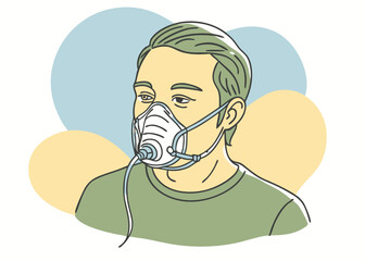Man Wearing Oxygen Mask. Medical Illustration