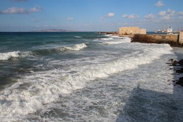 venetian fort and mediterranean sea in heraklion in crete in greece
